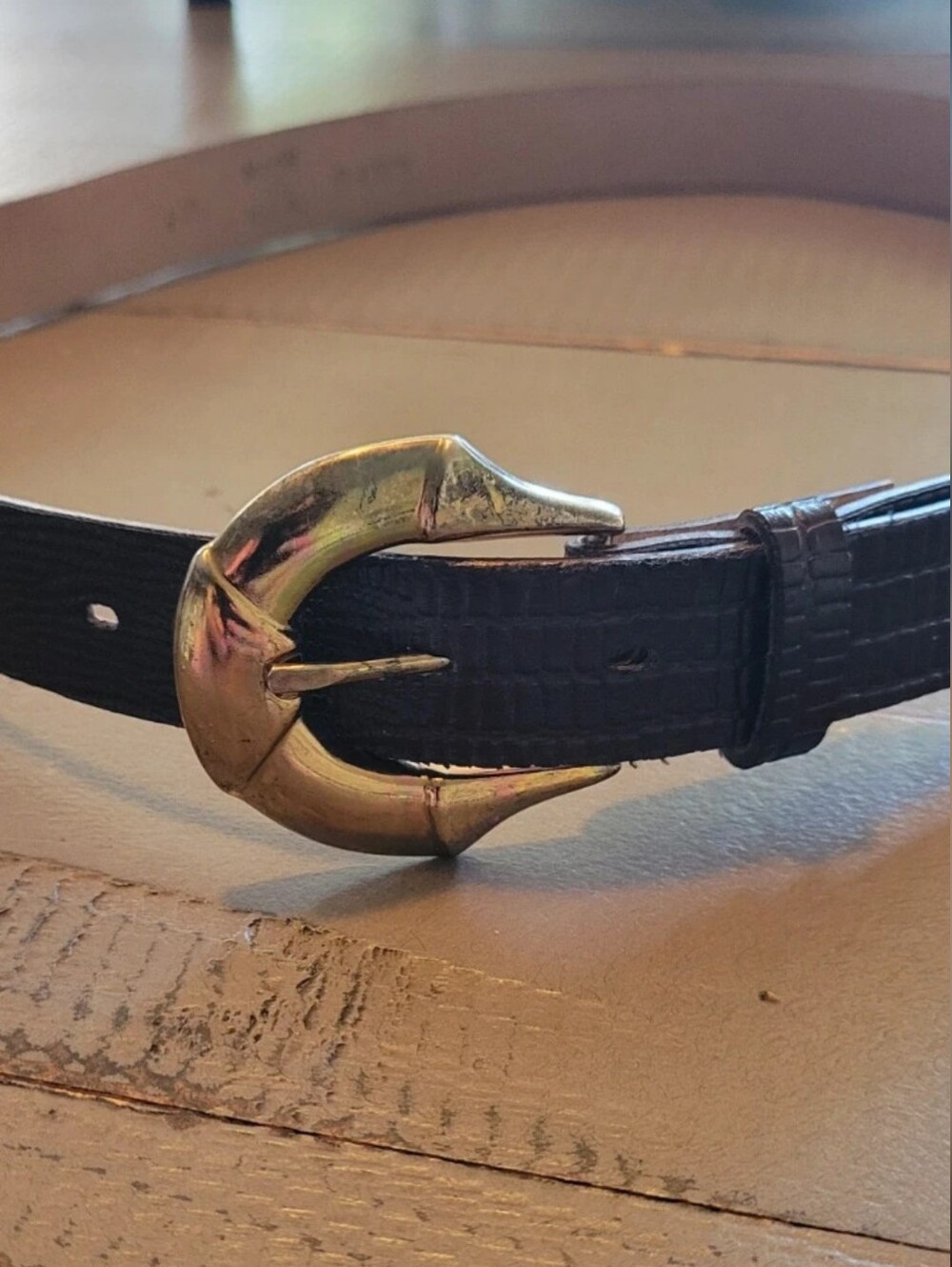 Vintage Dark Brown Women’s Textured Leather Belt with Gold Buckle